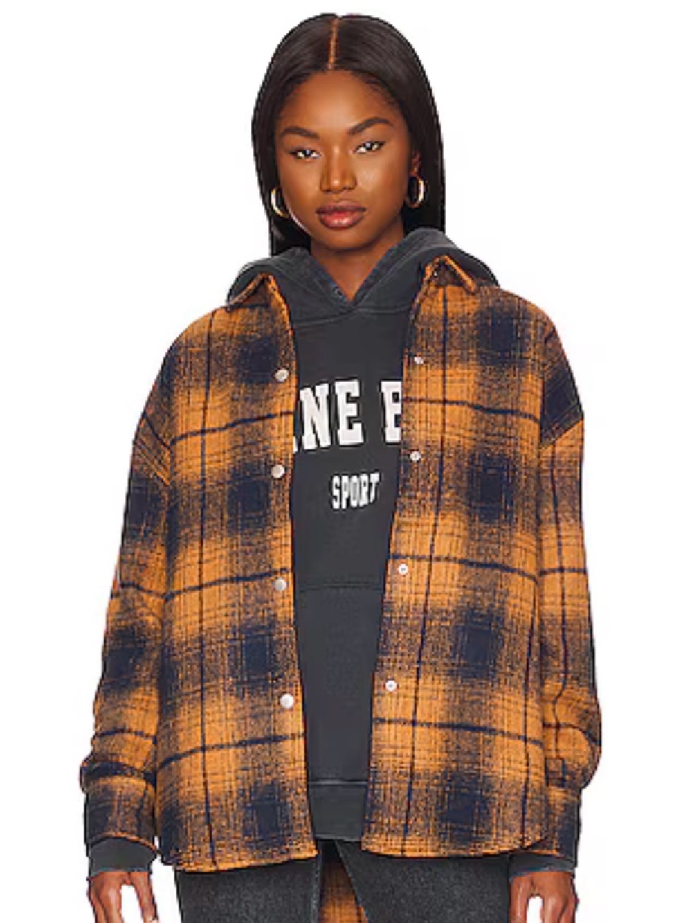 🆕 Steve Madden Sophia Flannel Shacket Navy Plaid Peacoat, Snap Button, Size XS